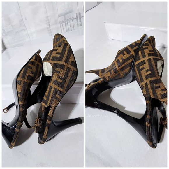 Authentic Fendi Canvas Slingback Peep Toe Sandals Brown/Beige Size 39 - Picture 10 of 11